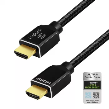 LogiLink HDMI kabelis 8K/60 Hz 48 Gbps metalinis nailoninis sertifikuotas juodas 1 m