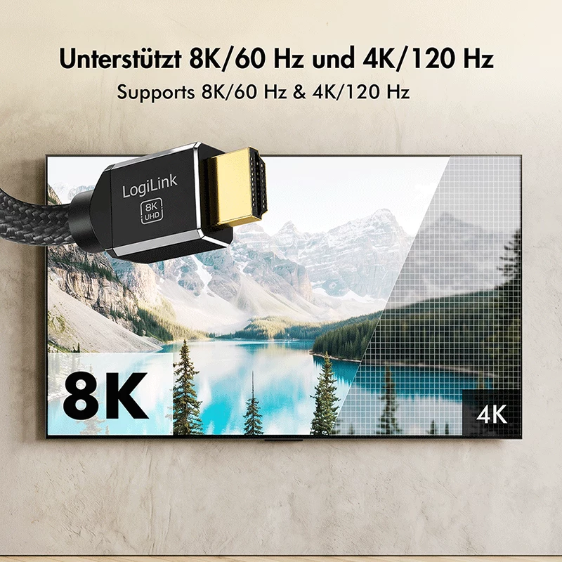 LogiLink HDMI kabelis 8K/60 Hz 48 Gbps metalinis nailoninis sertifikuotas juodas 1 m