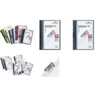 DURABLE DURACLIP ORIGINAL 30 A4 segtuvas su spaustuku, permatomas priekinis viršelis, baltas galinis viršelis, metalinis spaustukas, 5 vnt. (2227-02)
