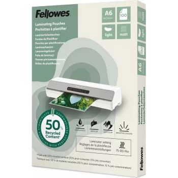 Fellowes A6 matiniai laminavimo maišeliai 80 mikronų, 50% perdirbto plastiko, 100 vnt. 100143438