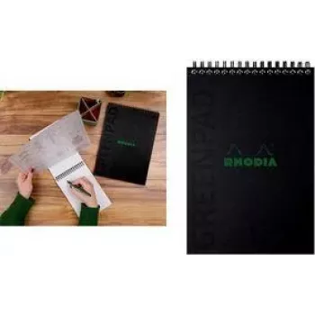 RHODIA GREENPAD spiralinis sąsiuvinis A5+ su linijomis, juodas, 160x210mm, 90gsm, 80 lapų, 119929C
