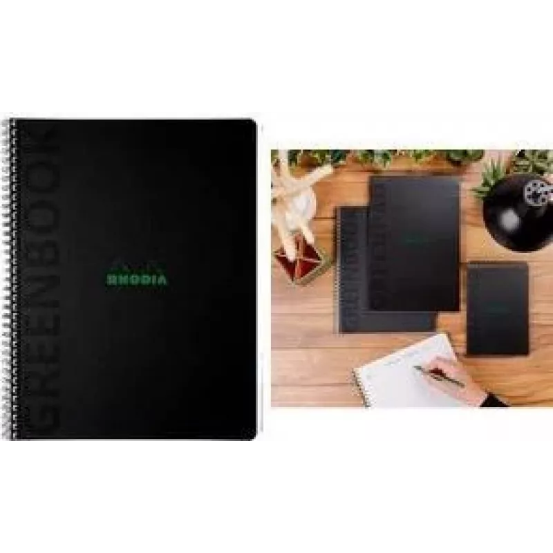 RHODIA GREENBOOK College Block A4+ su linijomis, juodu perdirbto kartono viršeliu 119933C