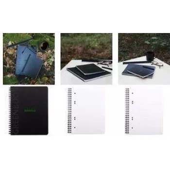 RHODIA GREENBOOK College Block A5+ languotas juodu perdirbto kartono viršeliu 119913C