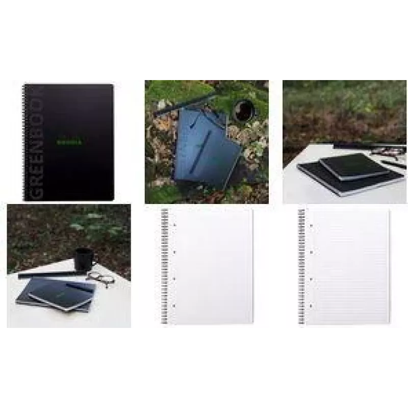 RHODIA Greenbook College Block A4+ bloknotas su linijomis, juodu perdirbto kartono viršeliu, 119914C