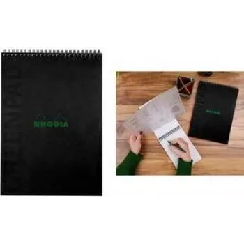 RHODIA GreenPad spiralinis sąsiuvinis A4+ su linijomis, juodas, 90 gsm, 80 lapų 119927C