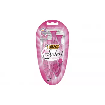 BIC Miss Soleil vienkartinės skustuvės moterims, 4 vnt., trijų ašmenų su alavijo ir vitamino E tepimo juostele, pasukama galvute, įvairių pastelinių spalvų 8897253