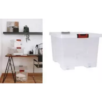 EDA CLiPSTOCK 75L dėžė su ratukais, dangčiu ir minkšto lietimo rankenomis, juoda/raudona 010439