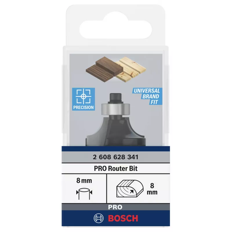 Bosch Expert for Wood frezavimo galvutė su apvalinimo profiliu, 8 mm kotas, R1 8 mm, 15,5 mm pjovimo ilgis, 53 mm bendras ilgis 2608628341