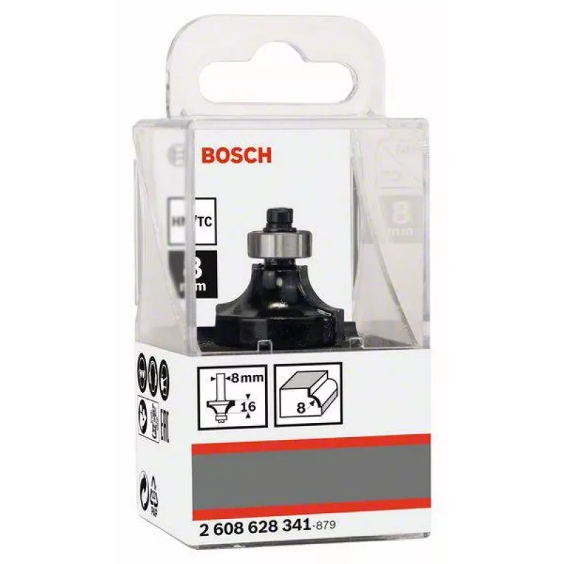 Bosch Expert for Wood frezavimo galvutė su apvalinimo profiliu, 8 mm kotas, R1 8 mm, 15,5 mm pjovimo ilgis, 53 mm bendras ilgis 2608628341