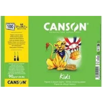 Canson Kids piešimo popieriaus bloknotas A4 90gsm baltas lengvai grūdėtas 50 lapų pieštukui ir spalvotiems pieštukams C629012000