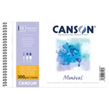 Canson Montval A4 akvarelės bloknotas, 300 gsm, 12 lapų, smulkaus grūdėtumo, spiralinis įrišimas, mikroperforuotas C200807160