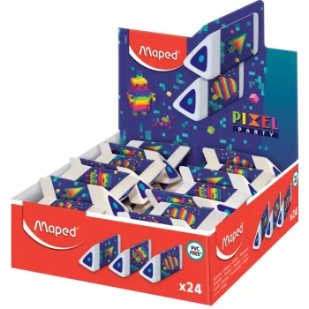 Maped Pyramide PIXEL PARTY plastikinis trintukas, baltas, be ftalatų ir PVC, trikampio pjūvio, 24 vienetų dėžutė 119523