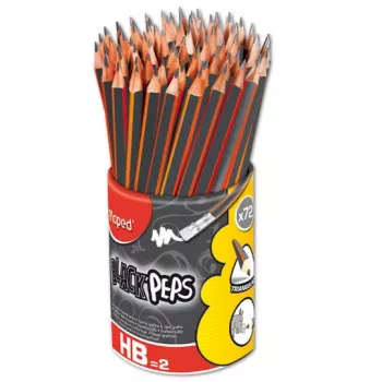 MAPED BLACK'PEPS HB grafitinis pieštukas su trintuku, trikampis, 72 vienetų rinkinys su dėklu 851759FC