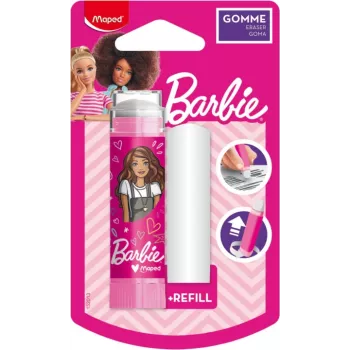 Maped Barbie plastikinis trintukas su papildymu, lūpdažio formato, ištraukiamas sukimo mechanizmas, 1 rinkinys 152013