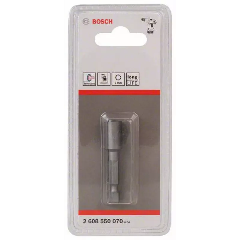 Bosch 1/4 inch antgalis 7 mm šešiabriaunis 50 mm ilgio chromo vanadžio plieno 2608550070