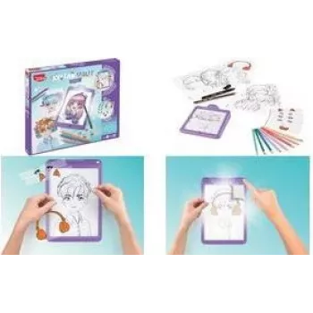Maped Creativ LED šviesos stalas AVATAR MANGA, violetinės spalvos, maitinamas baterijomis, A5 formato atsekimo planšetė su manga šablonais 907076