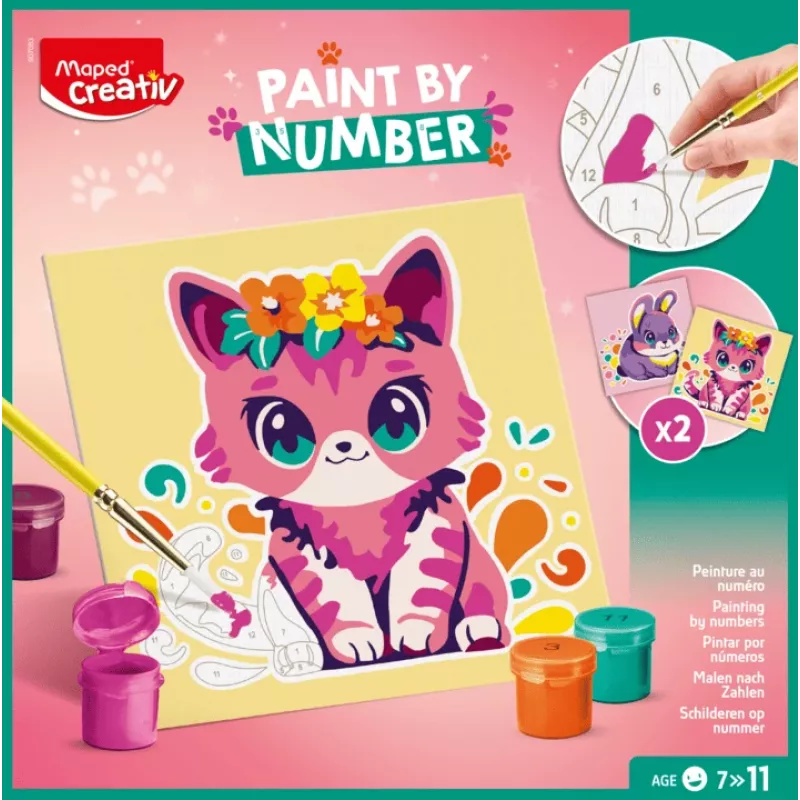 Maped Creativ dažymo pagal skaičius rinkinys Katė ir Triušis - 2 iš anksto atspausdinti paveikslėliai, akriliniai dažai, teptukas, nuo 7 metų 907083