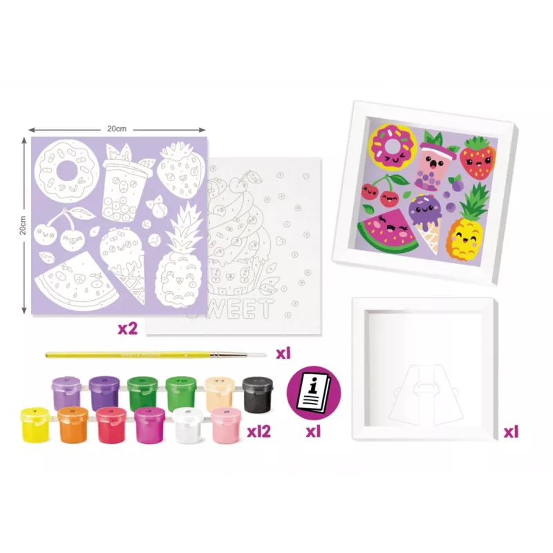 Maped Creativ dažymo pagal skaičius rinkinys Kawaii Food Sweet - 2 iš anksto atspausdinti drobės, 10 akrilinių dažų, teptukas, nuo 7 metų 907088