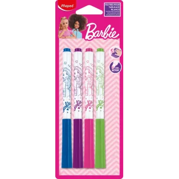 Maped Barbie Baltos Lentos Žymekliai, 4 vnt., 1,5 mm Apvalus Antgalis, Bekvapiai Sausai Trinami, Įvairių Spalvų 741301