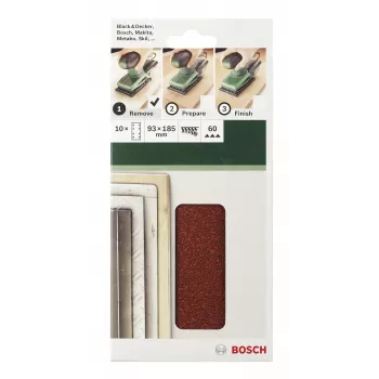 Bosch 2609256A80 kibiosios juostos šlifavimo lapeliai, 185 x 93 mm, grūdėtumas 40, 10 vnt.