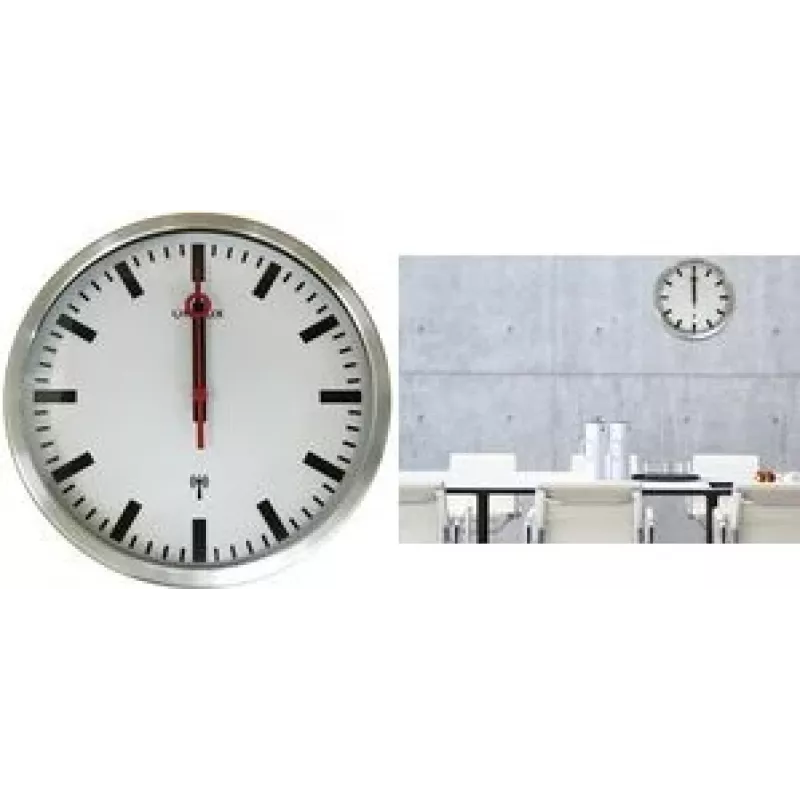 UNILUX STATION Radiovaldomas sieninis laikrodis, 350 mm, sidabrinis stoties stiliaus, juodos kampuotos rodyklės 400124567
