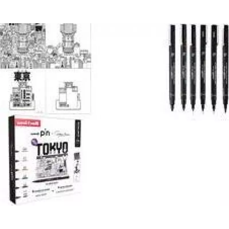 uni-ball Fineliner PIN TOKYO, 6 dalių kūrybinis rinkinys, vandeniui atsparūs pigmentiniai rašalai, metaliniais įmovomis antgaliai (CF PIN/6 001)
