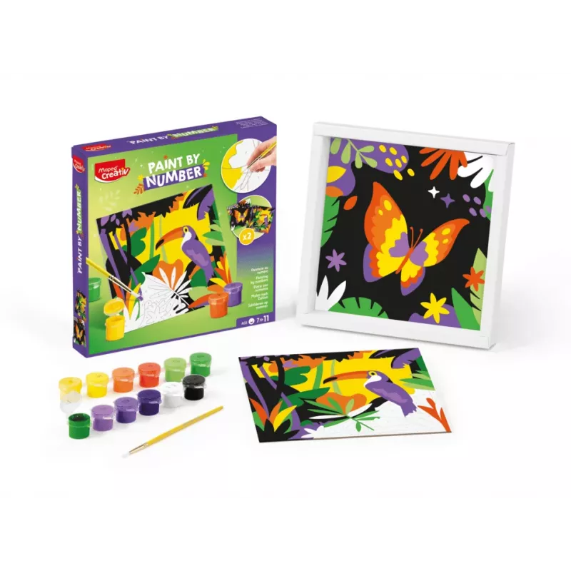 Maped Creativ dažymo pagal skaičius rinkinys - papūga ir drugelis, 2 dizainai, 10 akrilinių dažų, nuo 7 metų 907085