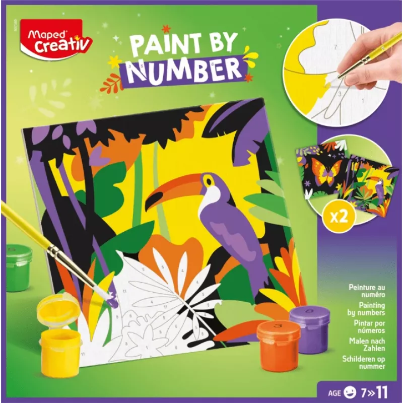 Maped Creativ dažymo pagal skaičius rinkinys - papūga ir drugelis, 2 dizainai, 10 akrilinių dažų, nuo 7 metų 907085
