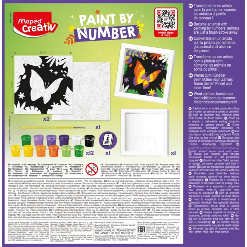 Maped Creativ dažymo pagal skaičius rinkinys - papūga ir drugelis, 2 dizainai, 10 akrilinių dažų, nuo 7 metų 907085