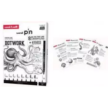 uni-ball DOTWORK Starter Set uni pin, 9 dalių rinkinys su 8 finelineriais ir 1 Shalaku S mechaniniu pieštuku (CF PIN/8 005)