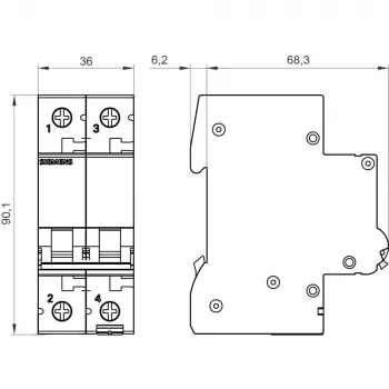 Siemens SENTRON 5SL62067 automatinis jungiklis 2 polių C 6A 6kA 230/400V AC