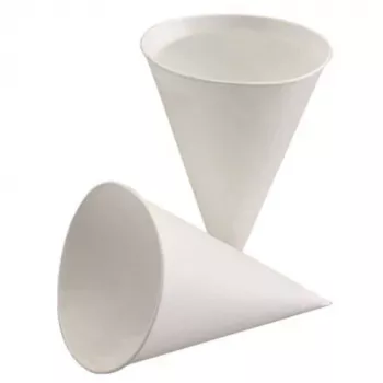 PAPSTAR Cukranendrių popieriaus kūgio formos puodelis 150 ml, baltas, 85 mm skersmuo, 115 mm aukštis (88619)