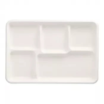 PAPSTAR Cukranendrių bagaso meniu padėklas pure, 5 skyriai, baltas, kompostuojamas, 1 vnt. (89881)