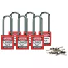 Brady Compact Safety Pakabinama Spyna Nailon Raudona, 50mm Lanko Aukštis, 4.7mm Aliuminio Lankas, Skirtingi Raktai, 6 Vnt. (814136)
