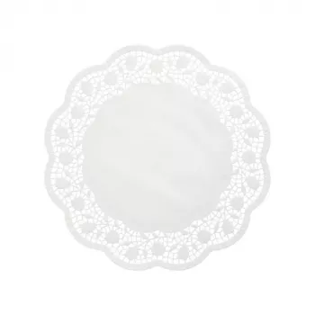 PAPSTAR apvali torto servetėlė, 360 mm skersmens, balto reljefinio nėrinių rašto popieriaus, 40 g/m², 1 vnt. (12265)