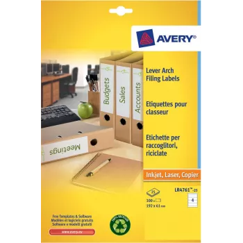 Avery LR4761-25 Balti bylų etiketės 61 x 192 mm, 100 etikečių (25 lapai x 4)