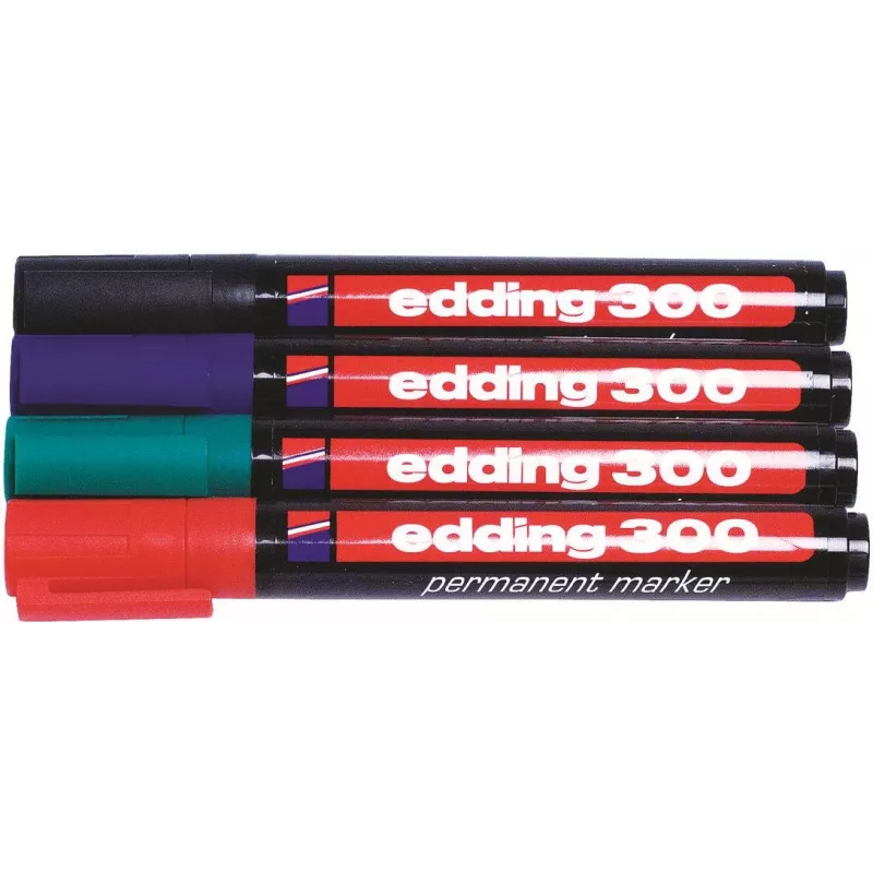 Edding 300-E4 žymeklių rinkinys, 4 vnt., juodas/mėlynas/žalias/raudonas 4-300-4
