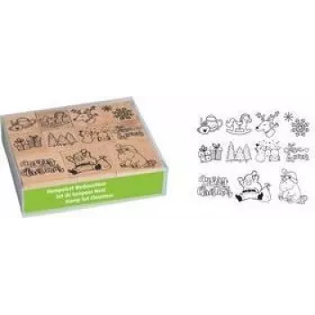 HEYDA Xmas Patches Motif Stamp Set – 12 skirtingų medinių antspaudų rinkinys permatomoje dėžutėje 204888680