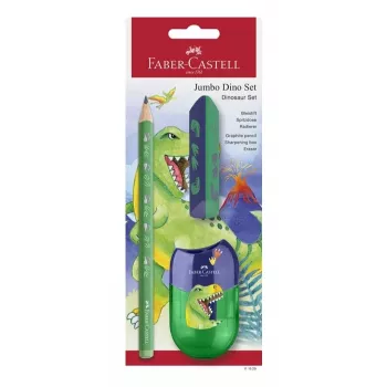 Faber-Castell Dino Jumbo rašymo rinkinys, žalias, 3 pieštukai, 3 mm švinas, ergonomiškas trikampis, atsparus lūžimui, nuo 3 metų 111529