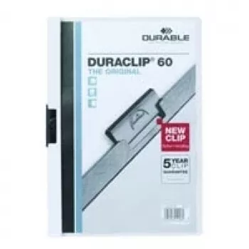 DURABLE DURACLIP 60 A4 dokumentų segtuvas su spaustuku, permatomas (25 vnt. pakuotė) 223802