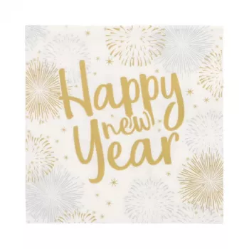 PAPSTAR Happy New Year servetėlės 330 x 330 mm, 3 sluoksnių, 1/4 lankstymo, 20 vnt. 89772