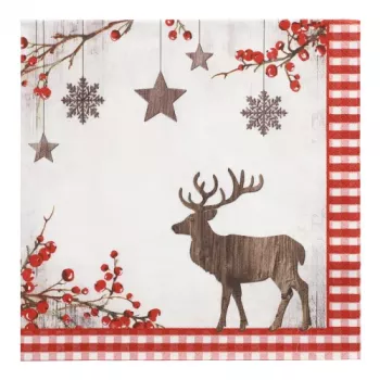 PAPSTAR Kalėdinės servetėlės X-mas Deer 400 x 400 mm, spausdintos, 1/4 lankstymo, 3 sluoksnių - 1 vnt. (37222)