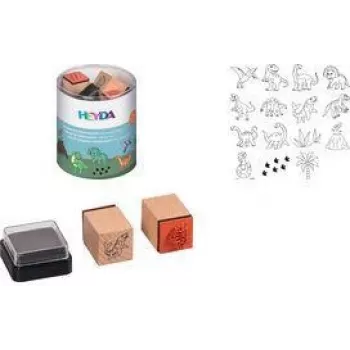 HEYDA dinozaurų motyvų antspaudų rinkinys, 15 permatomų antspaudų apvaliame dėkle 20-48 884 76