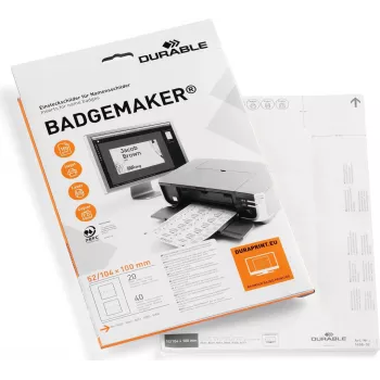 DURABLE BADGEMAKER įdėklo etiketės 52 x 100 mm, baltos, 100 vnt. 145802