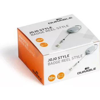 DURABLE Jojo STYLE ištraukiamas kortelių laikiklis su snapliu, 80 cm nailono virvelė, juodas, 10 vnt. 832410