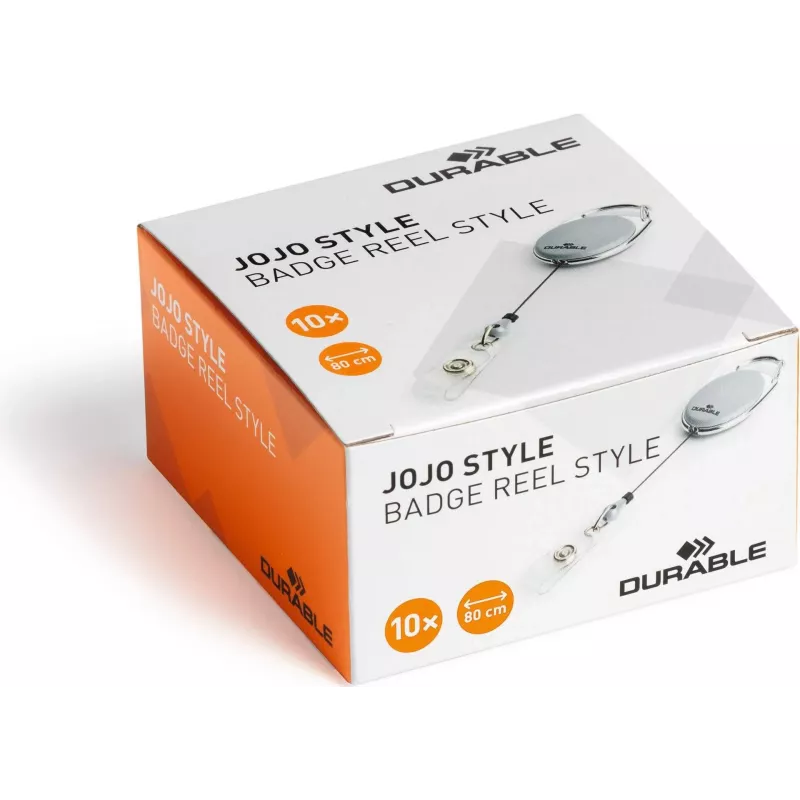 DURABLE Jojo STYLE ištraukiamas kortelių laikiklis su snapliu, 80 cm nailono virvelė, juodas, 10 vnt. 832410