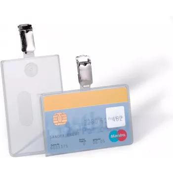 DURABLE ID kortelių laikiklis su segtuku 1 kortelei, permatomas, 25 vnt. (811319)