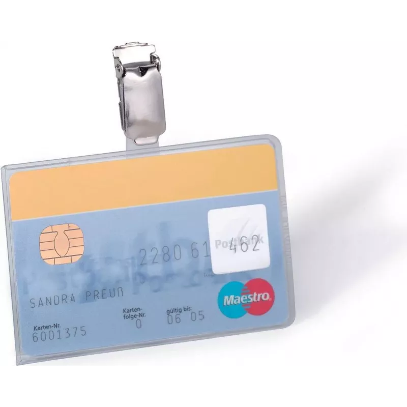 DURABLE ID kortelių laikiklis su segtuku 1 kortelei, permatomas, 25 vnt. (811319)