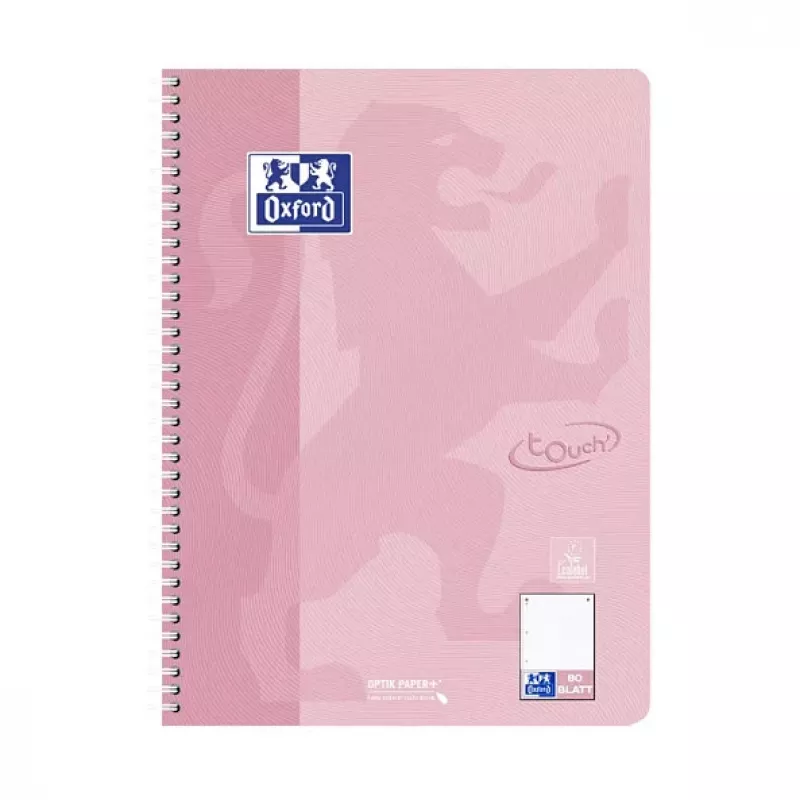 OXFORD Collegeblock TOUCH bloknotas su kvadratėliais ir paraštėmis A4, 80 lapų, 90 gsm, įvairių spalvų 400196079