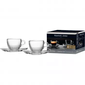 Ritzenhoff & Breker BARISTA Espresso rinkinys, 4 dalių, skaidraus stiklo, 80 ml puodeliai, tinka plauti indaplovėje 822038